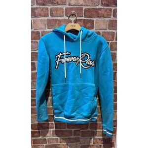 Forever Rich Solid Blue Long Cuffed Sleeves Graphic Drawstring Hoodie Size XS